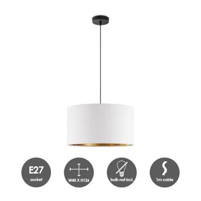 Scandinavische stijl Hanglamp - Corduroy Lampenkap - Cilinder - Wit - ø40 x 126 cm - E27 Fitting - Geschikt voor Woonkamers en slaapkamers - Inclusief 1 meter kabel