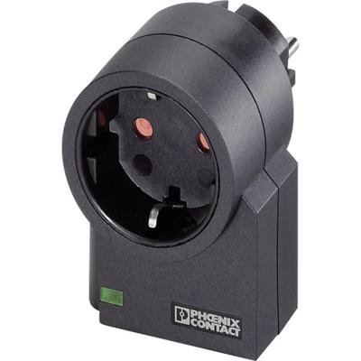 PHOENIX CONTACT MNT-1 D tussenstekker met overspanningsbeveiliging voor stopcontacten, optische power- en defectweergave, diepzwart, (L x B x H) 76 x 56 x 40 mm