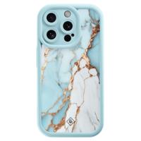 iPhone 15 Pro blauwe case - Marmer lichtblauw - thumbnail