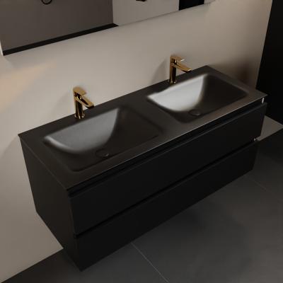 MONDIAZ AIVY 120cm badmeubel Urban, wastafel Urban solid surface dubbel 2 kraangaten met spiegel (AI-351651URBAN-SI - AI-M120URDU - AI-S120X73)