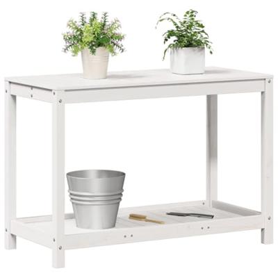 VidaXL Oppottafel met schap 108x50x75 cm massief grenenhout wit