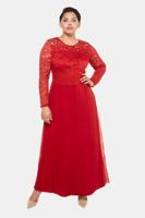 Ulla Popken Avondjurk, ondoorschijnende voering, split achter, wijd uitlopende tule rok - Grote Maten - thumbnail