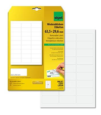 Sigel LA210 Universele etiketten 63.5 x 29.6 mm Papier Wit 675 stuk(s) Weer verwijderbaar Inkjet, Laser (zwart/wit), Laser (kleur), Kopiëren (zwart/wit), Sigel LA210 Universele etiketten 63.5 x 29.6 mm Papier Wit 675 stuk(s) Weer verwijderbaar Inkjet, Laser (zwart/wit), Laser (kleur), Kopiëren (zwart/wit),