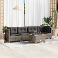 5-delige Loungeset met kussens poly rattan grijs - thumbnail