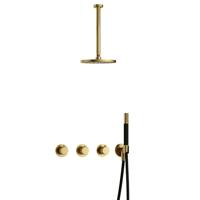 Hotbath Cobber X - CX7067 - Inbouw Regendoucheset - Geborsteld Messing PVD - 2 Stopkranen - Thermostatisch - Plafondbuis 30 cm - Hoofddouche 200 mm - Staafhanddouche - Waterbesparend - thumbnail