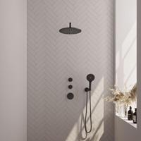 Inbouw Regendouche Set Brauer Black Edition Gebogen Wanduitloop Ronde Hoofddouche 30 cm Met Twee Stopkranen en Handdouche 3 Standen Mat Zwart Brauer - thumbnail