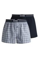 Hugo Boss Boxers wijd 2-pack effen-ruit blauw - thumbnail