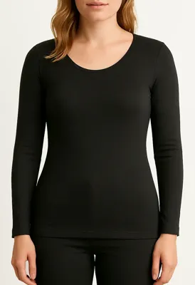 Entex thermo shirt dames lange mouw - Warm wollen ondershirt - Diepe ronde hals