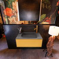 Badkamermeubelset Mondiaz Erin 80 cm met 1 Lade met RIDGE Wastafel Midden Dark grey met 1 kraangat Greeploos Mat Ocher - thumbnail