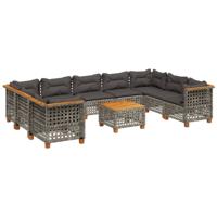10-delige Loungeset met kussens poly rattan grijs - thumbnail