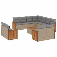 12-delige Loungeset met kussens poly rattan beige - thumbnail