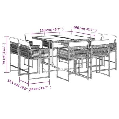 9-delige Tuinset met kussens poly rattan grijs