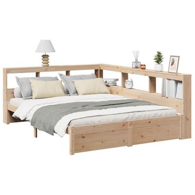 Bed met boekenkast zonder matras massief grenenhout 140x200 cm - thumbnail