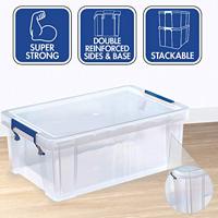 Bankers Box opbergdoos 10 liter, transparant met blauwe handvaten, per stuk verpakt in karton - thumbnail