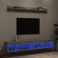 5-delige Tv-wandmeubelset met LED bewerkt hout betongrijs - thumbnail