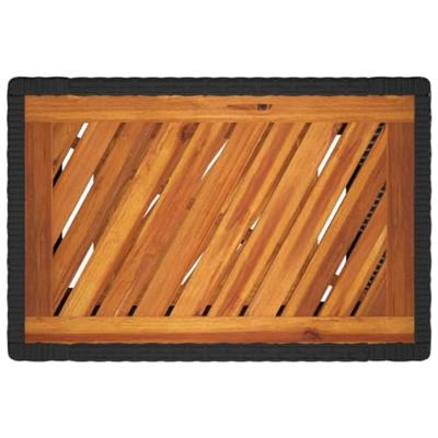 Tuinbijzettafel met houten blad 60x40x75 cm poly rattan zwart - thumbnail