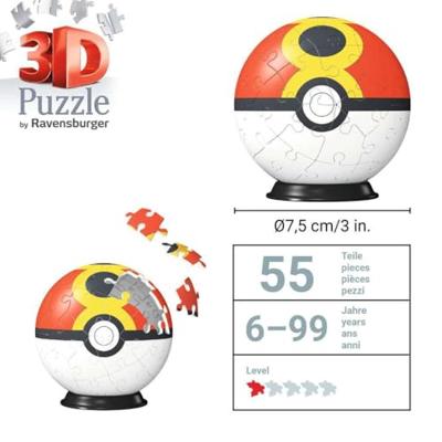 Ravensburger 3d puzzelbal pokémon pokébal, 54st.