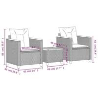 3-delige Bistroset met kussens poly rattan en acaciahout grijs - thumbnail