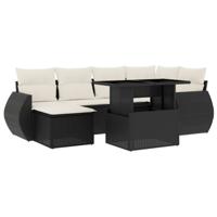 7-delige Loungeset met kussens poly rattan zwart - thumbnail
