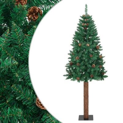 VidaXL Kerstboom met echt hout en dennenappels smal 150 cm pvc groen VidaXL Kerstboom met echt hout en dennenappels smal 150 cm pvc groen