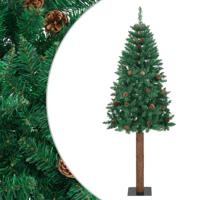 VidaXL Kerstboom met echt hout en dennenappels smal 150 cm pvc groen - thumbnail