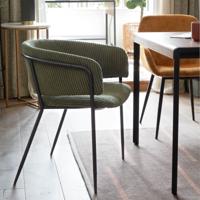 Kave Home Runnie eetkamerstoel corduroy Donkergroen poot zwart - thumbnail