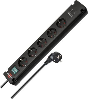 Bremounta stekkerdoos met 2 USB C laadaansluitingen 5x zwart 3m H05VVF3G1.5
