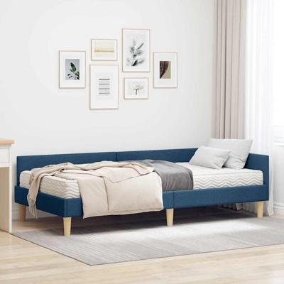 Hoekbedframe met Matras Anders met hoofdeinde 2 pcs Blauw Stof
