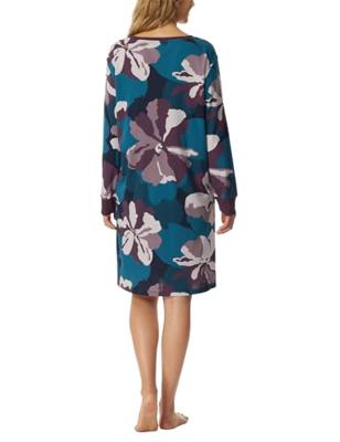 Dames Nachthemd lange mouw - Flower - Modal dames nachtjapon - Luxe nachtkleding dames - 40 - Blauw - 40