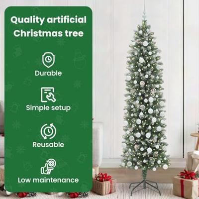 VidaXL Kunstmatige slanke kerstboom met 300 led groen en wit 210 cm