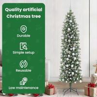 VidaXL Kunstmatige slanke kerstboom met 300 led groen en wit 210 cm - thumbnail