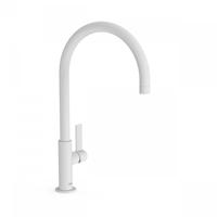 Wastafelmengkraan Tres Project 1-Hendel Uitloop Gebogen 26 cm Rond Mat Wit Tres - thumbnail