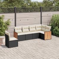 7-delige Loungeset met kussens poly rattan zwart - thumbnail