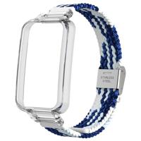 Braided nylon bandje met case - Blauw met wit - Xiaomi Smart band 7 Pro - thumbnail