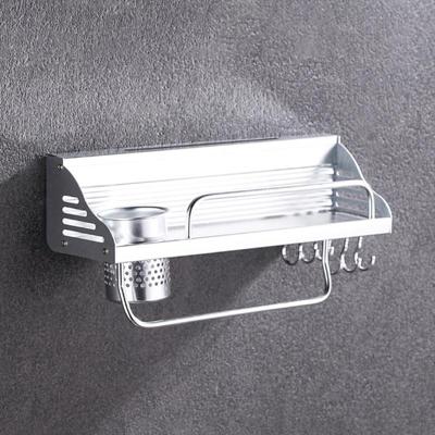 40cm 1 Cup 6 haken multifunctionele keuken ponsen-vrije muur gemonteerde aluminium rand kruiderij houder opslag rek