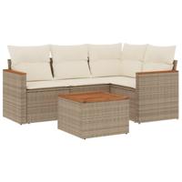 5-delige Loungeset met kussens poly rattan beige - thumbnail
