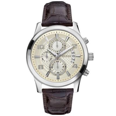 Guess horlogeband W0076G2 Leder Donkerbruin + bruin stiksel Guess horlogeband W0076G2 Leder Donkerbruin + bruin stiksel