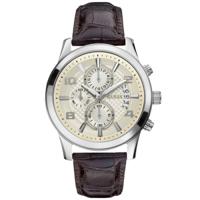 Guess horlogeband W0076G2 Leder Donkerbruin + bruin stiksel - thumbnail