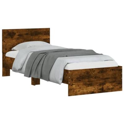 Bedframe met hoofdbord en LED gerookt eikenkleurig 90x190 cm
