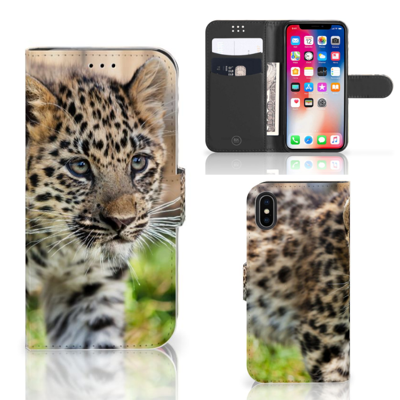 Apple iPhone X | Xs | Telefoonhoesje | Met pasjeshouder | Baby Luipaard Apple iPhone X | Xs | Telefoonhoesje | Met pasjeshouder | Baby Luipaard