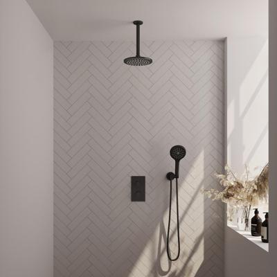 Brauer Black Edition Thermostatische Regendoucheset Inbouw - Hoofddouche 20 cm - 3 Weg - Handdouche 3 Standen - Doucheslang - Wandaansluitbocht - Mat Zwart