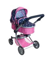 Combi-poppenwagen Mika - Vlinders Navy Roze - thumbnail