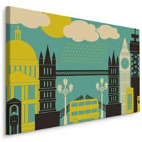 Schilderij - Symbolen van Londen, groen, geel, zwart, Premium Print - thumbnail