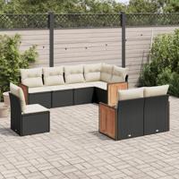 8-delige Loungeset met kussens poly rattan zwart - thumbnail