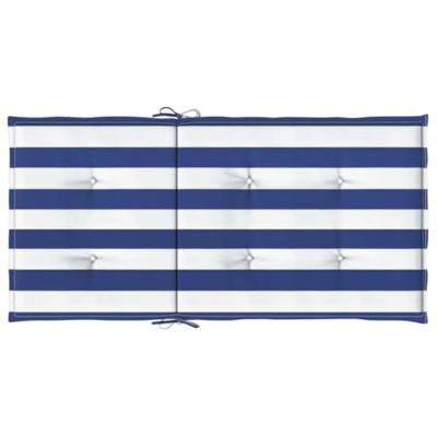 Stoelkussens 6 st lage rug gestreept stof wit en blauw Stoelkussens 6 st lage rug gestreept stof wit en blauw