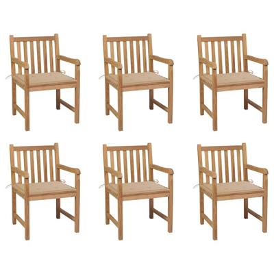 Tuinstoelen 6 st met beige kussens massief teakhout