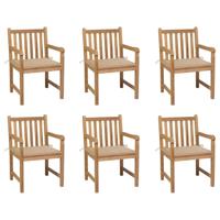Tuinstoelen 6 st met beige kussens massief teakhout - thumbnail