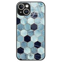 iPhone 14 glazen hardcase - Blue cubes - thumbnail