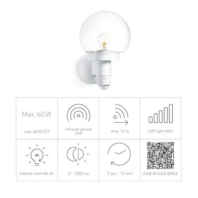 Steinel AUSSENLEUCHTE L 115 S WS 657413 Buitenlamp met bewegingsmelder (wand) LED E27 60 W Wit - thumbnail