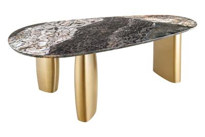 Design eettafel BIO 200cm grijs wit bruin natuursteen marmer metaal geborsteld goud - 46205